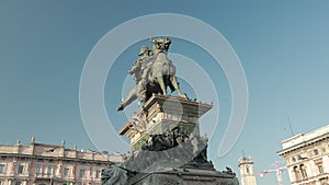 Statue Di Vittorio Emanuele Ii Cavallo In The Piazza Del Duomo Milano.