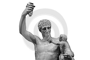 Statue of Dionysus or Bacchus with bunch of grapes isolated on white