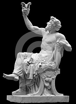 Statue of Dionysus or Bacchus with bunch of grapes isolated on white photo