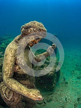 Statue of Dionysus with a crown of ivy in Claudioâ€™s Ninfeum. Statue of Dionysus with panther in Claudioâ€™s Ninfeum. underwater