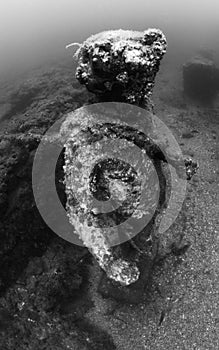 Statue of Dionysus with a crown of ivy in Claudioâ€™s Ninfeum. underwater, archeology.