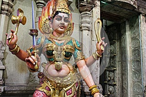 statue of a divinity in an hindu temple (Sri Veeramakaliamman) - singapore