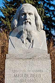 Statue of Dmitry Ivanovich Mendeleyev  in front of of the Moscow University.  A Russian chemist and inventor