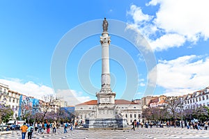 Statue of Dom Pedro IV at Rossio Square in downtown Lisbon, Portugal