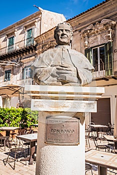Statue of Don Bosco in Modica City Centre, Ragusa, Sicily, Italy, Europe