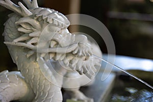 A statue of dragon at purification fountain in Japanese Shrine