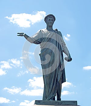 Statue of the Duke de Ristelieu against the background of the blue sky 1828. Odessa, Ukraine