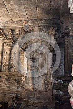 Statue of Dwarpala or guardian. Virupaksha Temple, Hampi, Karnataka