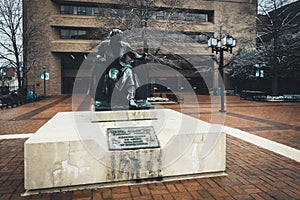 Statue of Edgar Allen Poe at the University of Baltimore, in Baltimore, Maryland.