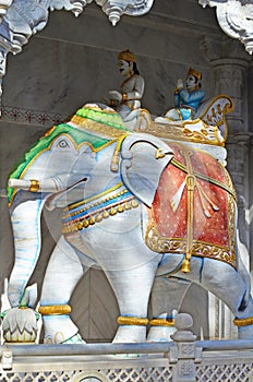 Statue of Elephant with Driver and Howdah carrying a Maharajah, Ghanerao, Ranakpur, Rajasthan, India