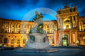 Statue of Emperor Joseph II. Hofburg palace in Vienna Austria.
