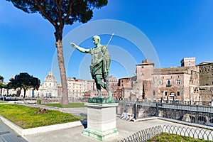 Statue of Emperor Traiano along Fori Imperiali street in Rome