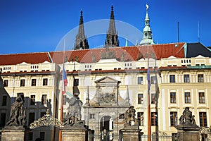 Statue on entrance to the Prague castle located in Hradcany dist