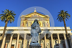 Statue Facade Papal Basilica Paul Beyond Walls Rome Italy