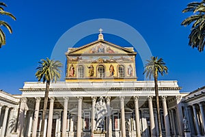 Statue Facade Papal Basilica Paul Beyond Walls Rome Italy