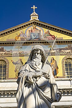 Statue Facade Papal Basilica Paul Beyond Walls Rome Italy