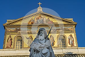 Statue Facade Papal Basilica Paul Beyond Walls Rome Italy