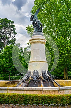 Statue of the Fallen Angel at Retiro Park Madrid Spain