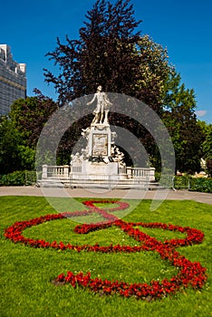 Statue of famous composer Wolfgang Amadeus Mozart in the Burggarten, Vienna, Austria