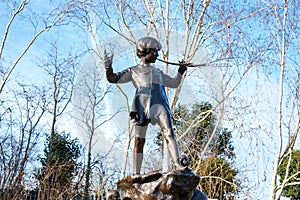 Statue of famous fairytale character Peter Pan, the boy who would never grow up