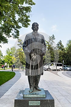 Statue of the famous litterateur and Nobel prize winner Ivo Andric, located on the Andric`s wreath in the center of Belgrade, at