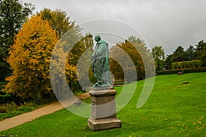 Statue of the famous novelist Hans Cristian Andersen in his born city: Odense in Funen, Denmark