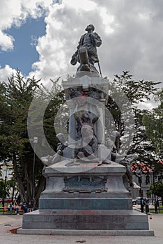 Statue of Ferdinand Magellan in the Plaza de Armas, Punta Arenas, Chile photo
