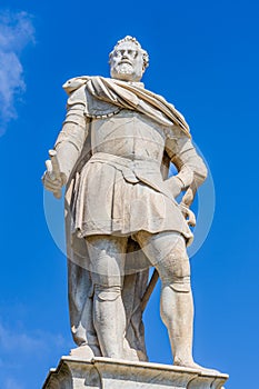 Statue of Ferdinando I de Medici of the Monument of the Four Moors in Livorno, Tuscany, Italy
