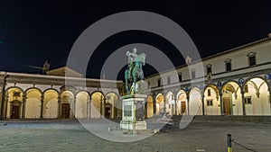 Statue of Ferdinando I de Medici timelapse hyperlapse in the Piazza della Santissima Annunziata in Florence, Italy photo