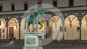 Statue of Ferdinando I de Medici timelapse in the Piazza della Santissima Annunziata in Florence, Italy