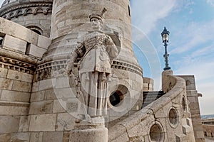 Statue at Fisherman Bastion, Buda Castle in Budapest, Hungary