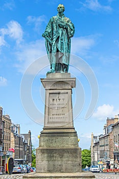 Statue of Fitt in Edinburgh, Scotland with castle in background
