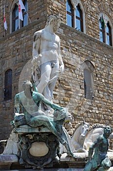 Statue on the Fountain of Neptune on the Piazza della Signoria in Florence