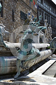 Statue on the Fountain of Neptune on the Piazza della Signoria in Florence