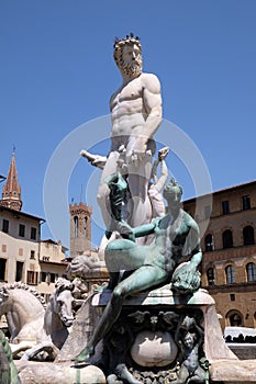 Statue on the Fountain of Neptune on the Piazza della Signoria in Florence