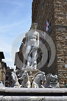 Statue on the Fountain of Neptune on the Piazza della Signoria in Florence