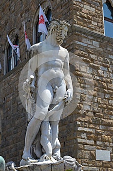 Statue on the Fountain of Neptune on the Piazza della Signoria in Florence