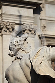 Statue from the Four Rivers Fountain in the Piazza Navona in Rome