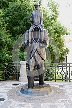 Statue of Franz Kafka  Jewish Quarter of Prague  Czech Republic