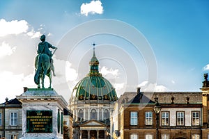 Statue of Frederick V at the centre of the Amalienborg Palace Sq