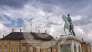 Statue of Frederick V by Jacques Francois Joseph Saly, Amalienborg Palace Square in Copenhagen, Denmark