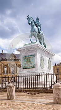 Statue of Frederick V by Jacques Francois Joseph Saly, Amalienborg Palace Square in Copenhagen, Denmark