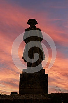 Statue of French emperor Napoleon Bonaparte I, Battle of Craonne at sunset