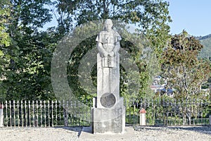 Statue in front of the ancient BasÃ­lica de Nuestra SeÃ±ora del Cobre in Cuba