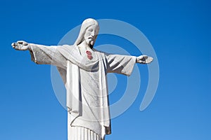 Statue in front of the Church of Nossa Senhora D'Ajuda in Arraial d'Ajuda district of Porto Seguro Bahia, Brazil