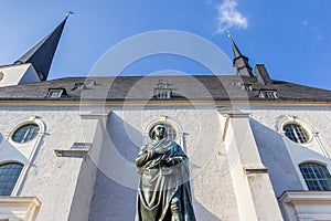 Statue in front of the Herderkirche church in Weimar