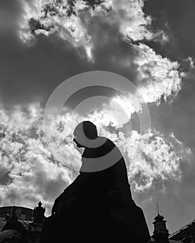 A statue in front of the Opera House of Kyiv or Kiev, Ukraine