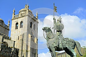 Statue in front of Porto Cathedral, Porto, Portuga photo