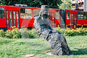 Statue in front of St. Mark`s Church, Crkva Svetog Marka in Belgrade, Serbia