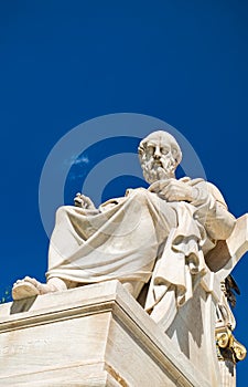 Statue in front of the University of Athens, Greece